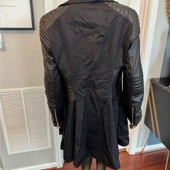 bebe Black Leather Long Jacket - Picture 5 of 6